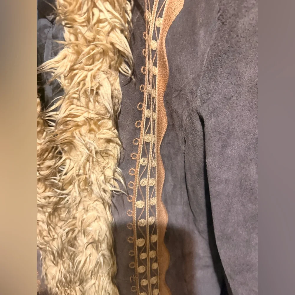 Penny Lane Massini Brown Embroidered suede, leather vintage Jacket with Faux Fur - Picture 8 of 16